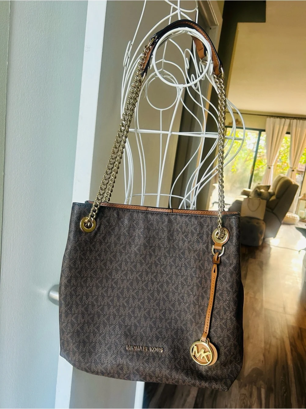 Michael Kors Dark Brown Signature Chain-Handle Tote